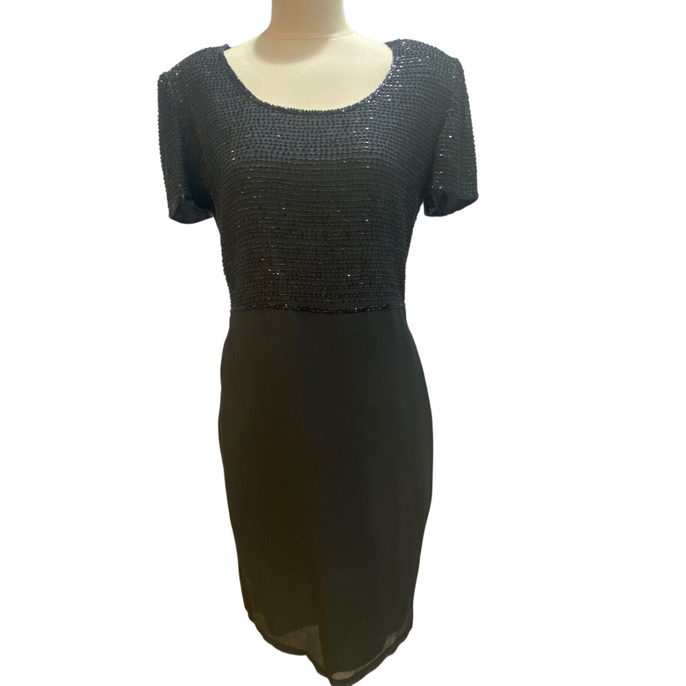 Vintage JMD New York Beaded Dress Party Cocktail Black Dress LBD Size‎ L